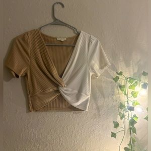 Moa Moa Cropped Two Toned Shirt, Small